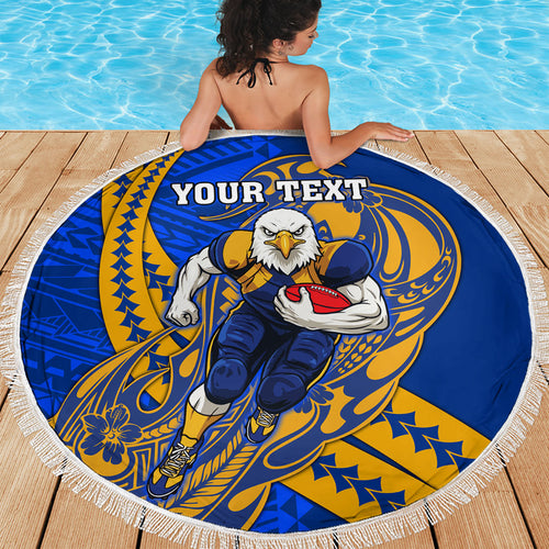 Personalized West Coast Eagles Beach Blanket Polynesian Tribal Eagle Mascot With Hibiscus Floral Art