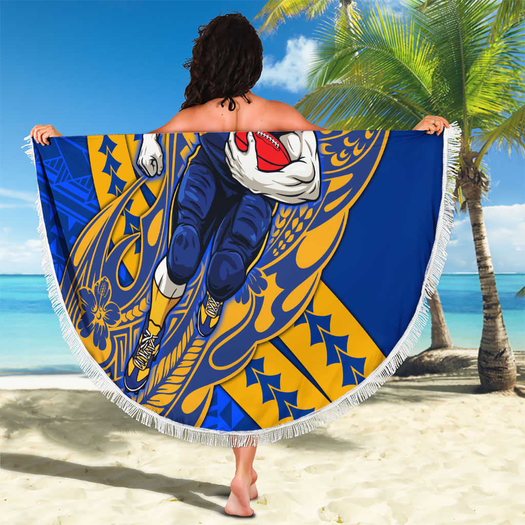 Personalized West Coast Eagles Beach Blanket Polynesian Tribal Eagle Mascot With Hibiscus Floral Art
