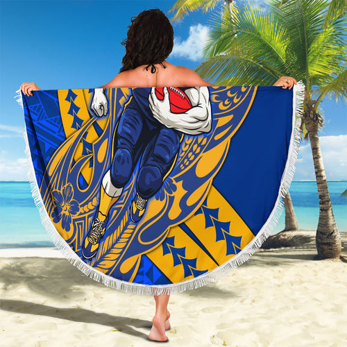 Personalized West Coast Eagles Beach Blanket Polynesian Tribal Eagle Mascot With Hibiscus Floral Art