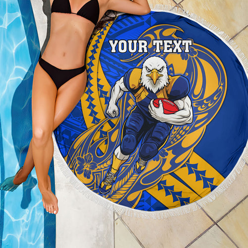 Personalized West Coast Eagles Beach Blanket Polynesian Tribal Eagle Mascot With Hibiscus Floral Art