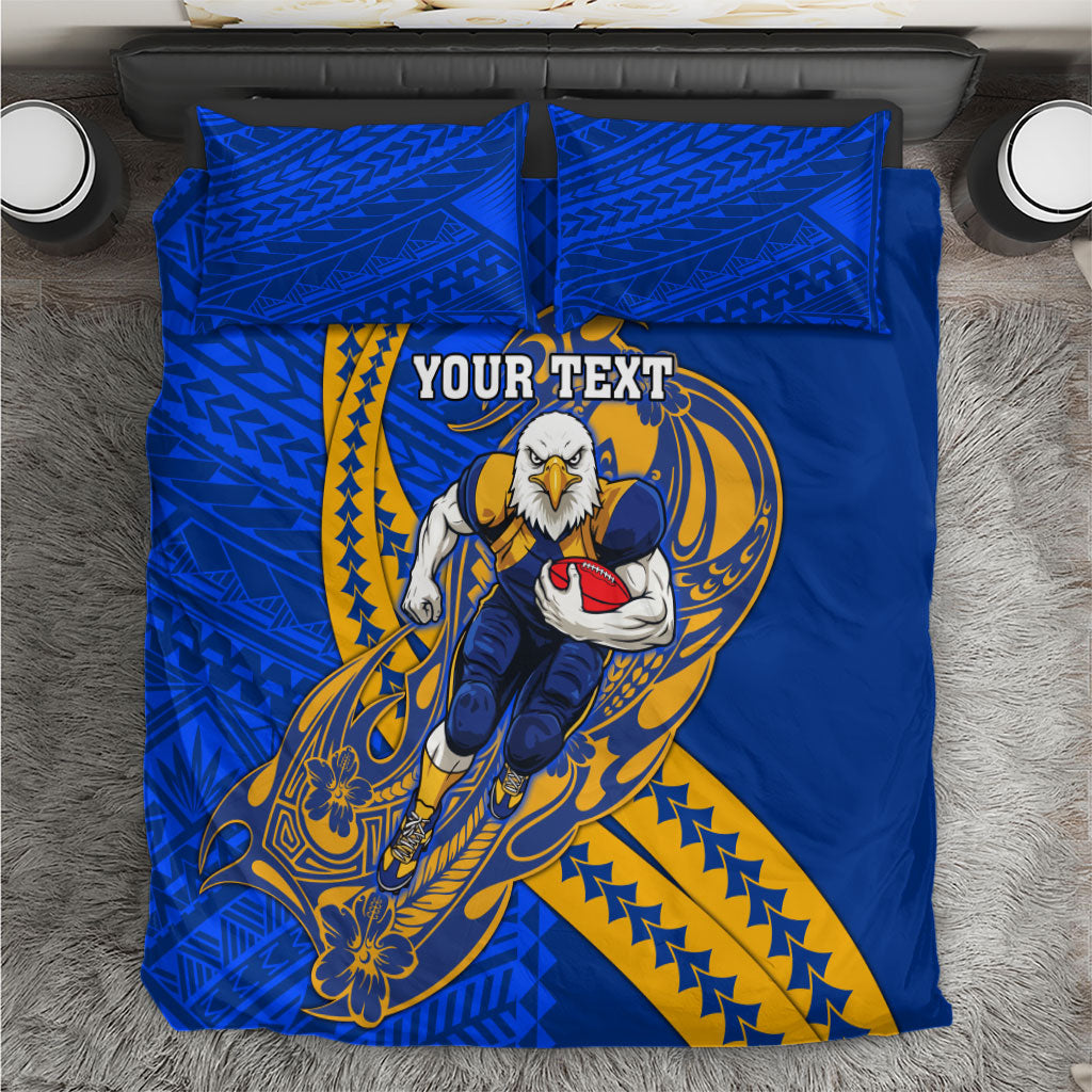 Personalized West Coast Eagles Bedding Set Polynesian Tribal Eagle Mascot With Hibiscus Floral Art