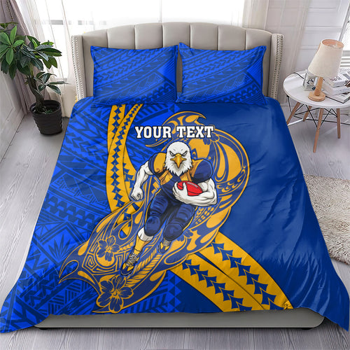 Personalized West Coast Eagles Bedding Set Polynesian Tribal Eagle Mascot With Hibiscus Floral Art