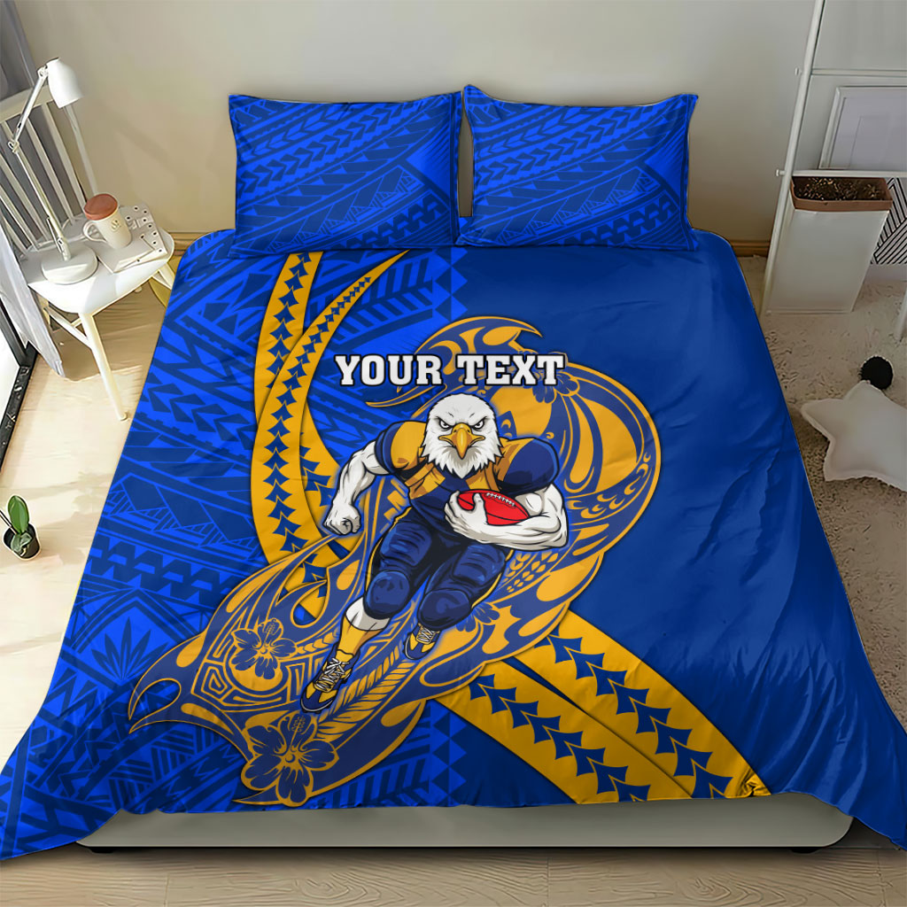 Personalized West Coast Eagles Bedding Set Polynesian Tribal Eagle Mascot With Hibiscus Floral Art