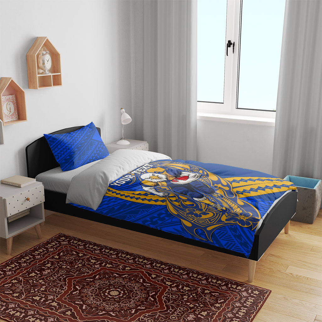 Personalized West Coast Eagles Bedding Set Polynesian Tribal Eagle Mascot With Hibiscus Floral Art