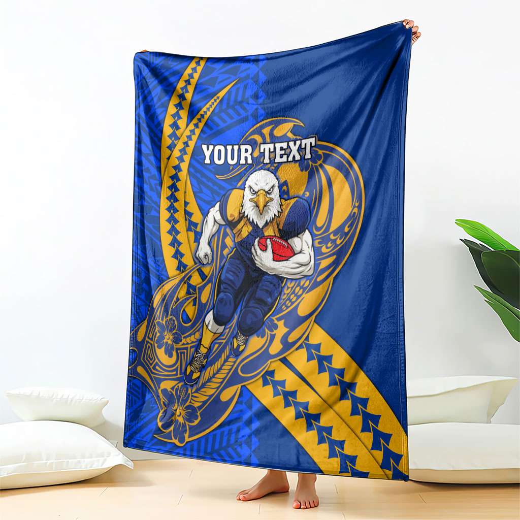 Personalized West Coast Eagles Blanket Polynesian Tribal Eagle Mascot With Hibiscus Floral Art