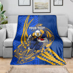 Personalized West Coast Eagles Blanket Polynesian Tribal Eagle Mascot With Hibiscus Floral Art