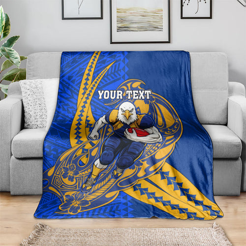 Personalized West Coast Eagles Blanket Polynesian Tribal Eagle Mascot With Hibiscus Floral Art