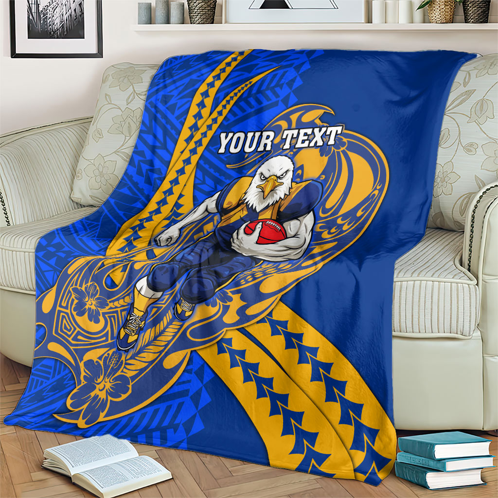 Personalized West Coast Eagles Blanket Polynesian Tribal Eagle Mascot With Hibiscus Floral Art