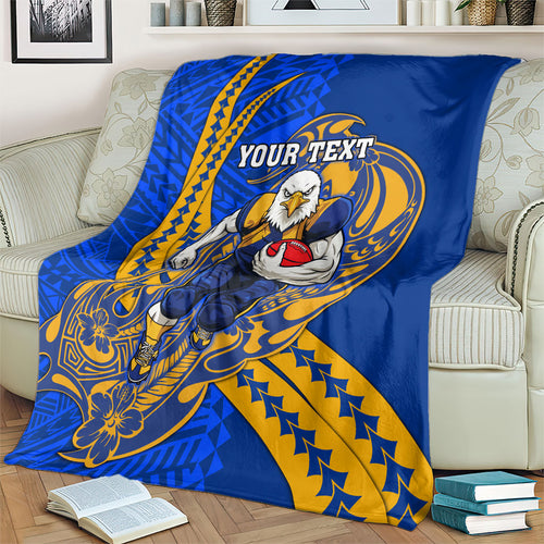 Personalized West Coast Eagles Blanket Polynesian Tribal Eagle Mascot With Hibiscus Floral Art