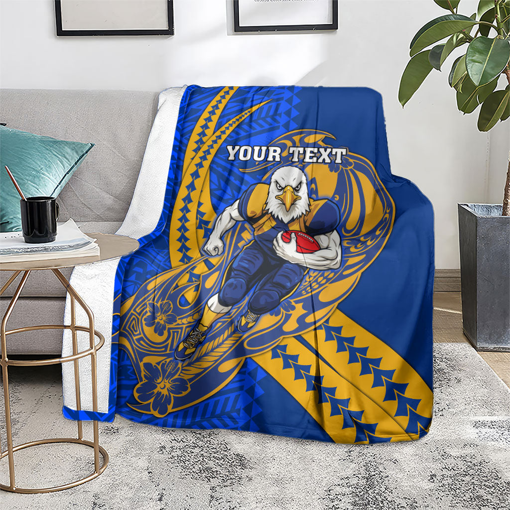 Personalized West Coast Eagles Blanket Polynesian Tribal Eagle Mascot With Hibiscus Floral Art