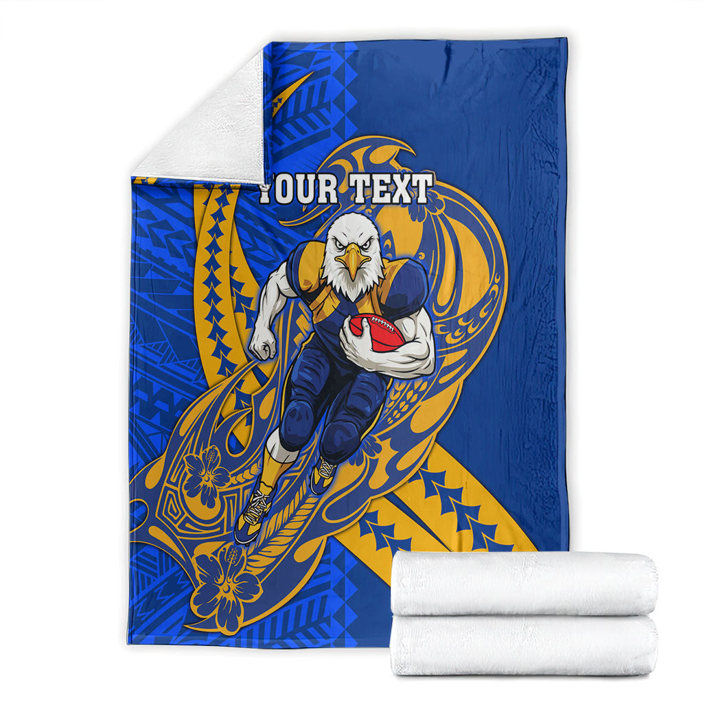 Personalized West Coast Eagles Blanket Polynesian Tribal Eagle Mascot With Hibiscus Floral Art