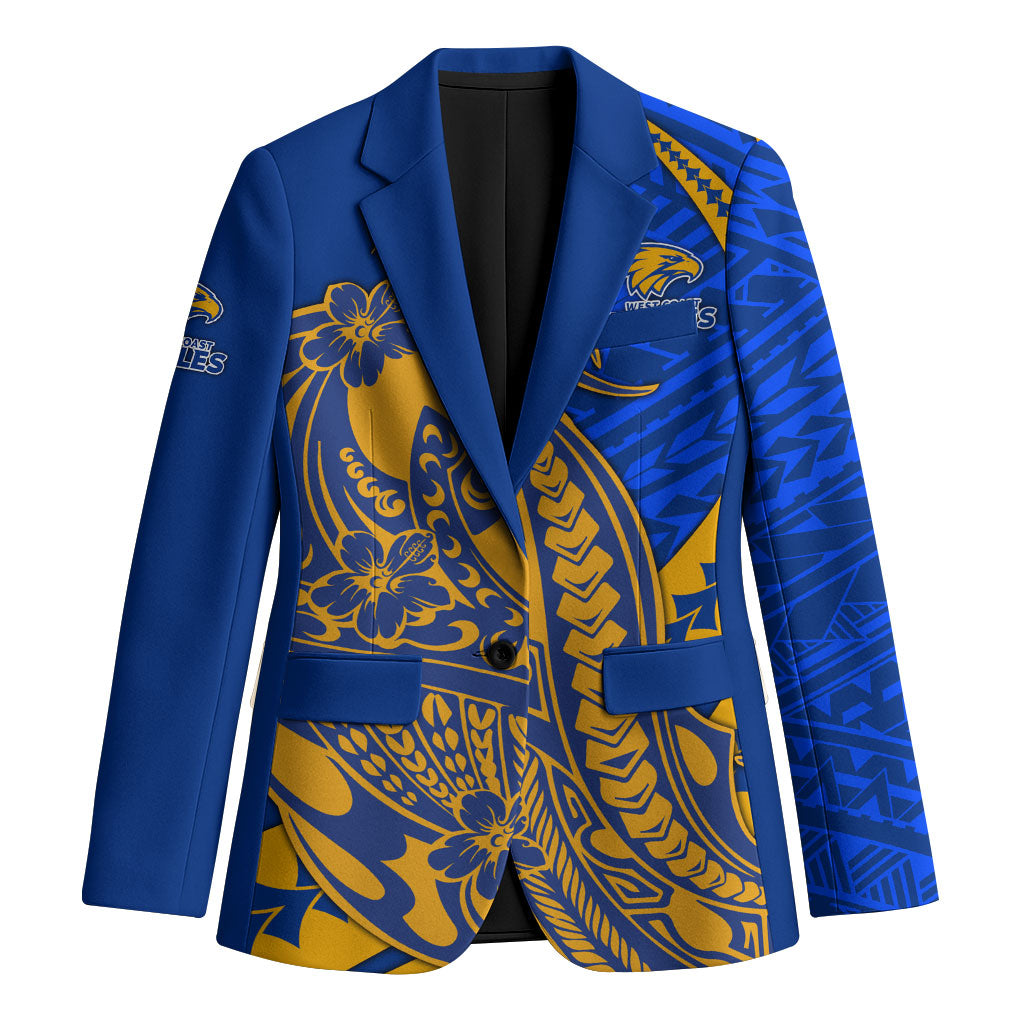 Personalized West Coast Eagles Blazer Polynesian Tribal Eagle Mascot With Hibiscus Floral Art