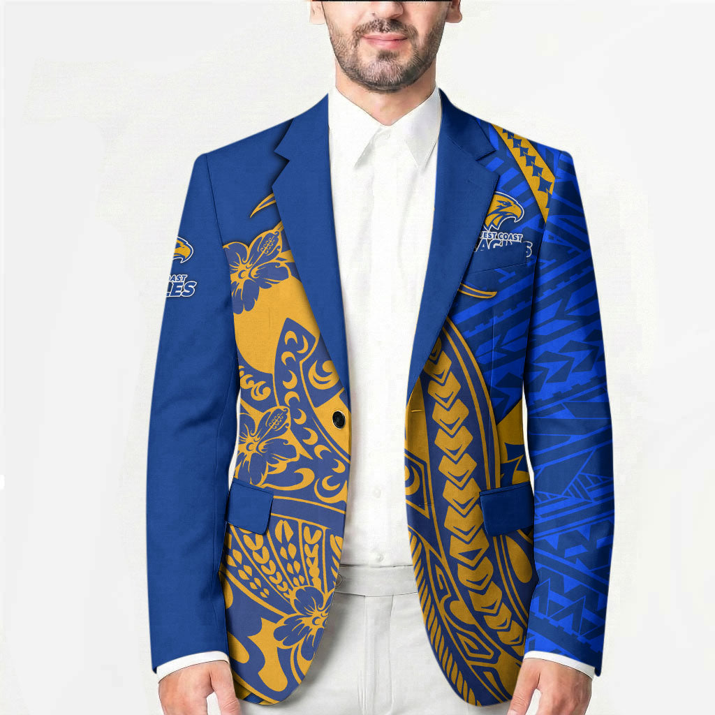 Personalized West Coast Eagles Blazer Polynesian Tribal Eagle Mascot With Hibiscus Floral Art