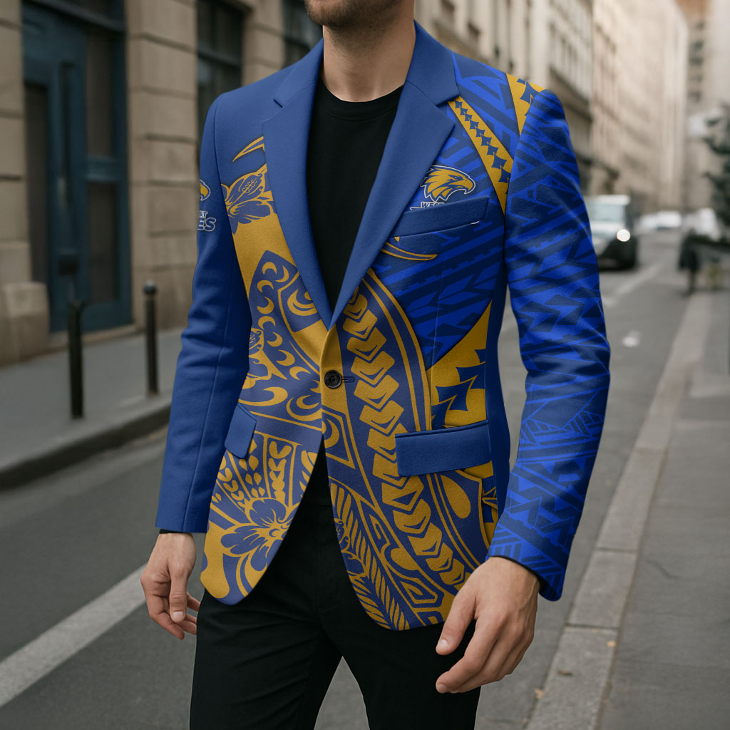 Personalized West Coast Eagles Blazer Polynesian Tribal Eagle Mascot With Hibiscus Floral Art