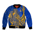 Personalized West Coast Eagles Bomber Jacket Polynesian Tribal Eagle Mascot With Hibiscus Floral Art