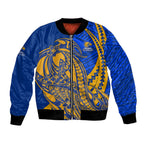 Personalized West Coast Eagles Bomber Jacket Polynesian Tribal Eagle Mascot With Hibiscus Floral Art
