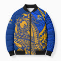 Personalized West Coast Eagles Bomber Puffer Jacket Polynesian Tribal Eagle Mascot With Hibiscus Floral Art