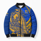 Personalized West Coast Eagles Bomber Puffer Jacket Polynesian Tribal Eagle Mascot With Hibiscus Floral Art