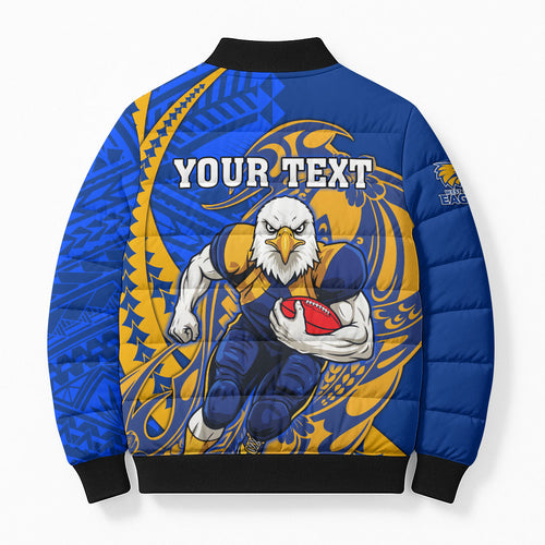Personalized West Coast Eagles Bomber Puffer Jacket Polynesian Tribal Eagle Mascot With Hibiscus Floral Art