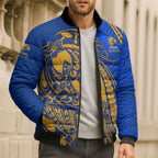 Personalized West Coast Eagles Bomber Puffer Jacket Polynesian Tribal Eagle Mascot With Hibiscus Floral Art