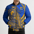Personalized West Coast Eagles Bomber Puffer Jacket Polynesian Tribal Eagle Mascot With Hibiscus Floral Art