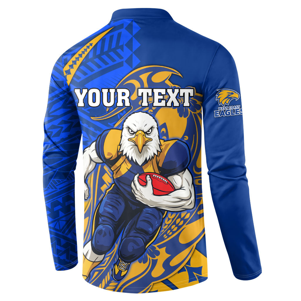 Personalized West Coast Eagles Button Sweatshirt Polynesian Tribal Eagle Mascot With Hibiscus Floral Art