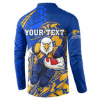 Personalized West Coast Eagles Button Sweatshirt Polynesian Tribal Eagle Mascot With Hibiscus Floral Art