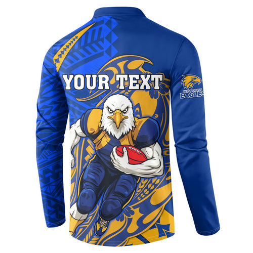 Personalized West Coast Eagles Button Sweatshirt Polynesian Tribal Eagle Mascot With Hibiscus Floral Art