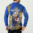 Personalized West Coast Eagles Button Sweatshirt Polynesian Tribal Eagle Mascot With Hibiscus Floral Art