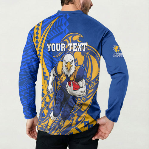 Personalized West Coast Eagles Button Sweatshirt Polynesian Tribal Eagle Mascot With Hibiscus Floral Art