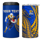 Personalized West Coast Eagles 4 in 1 Can Cooler Tumbler Polynesian Tribal Eagle Mascot With Hibiscus Floral Art