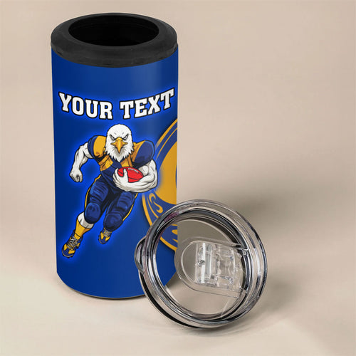 Personalized West Coast Eagles 4 in 1 Can Cooler Tumbler Polynesian Tribal Eagle Mascot With Hibiscus Floral Art
