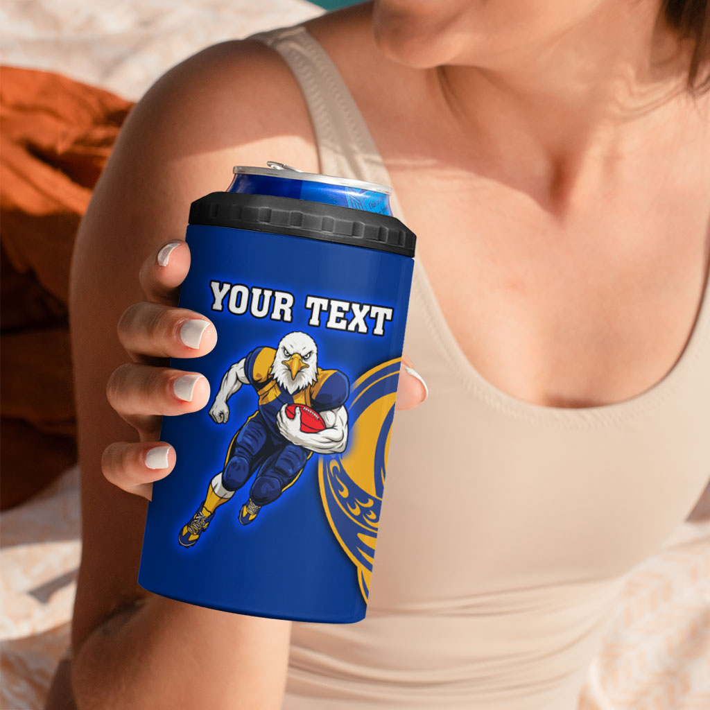 Personalized West Coast Eagles 4 in 1 Can Cooler Tumbler Polynesian Tribal Eagle Mascot With Hibiscus Floral Art