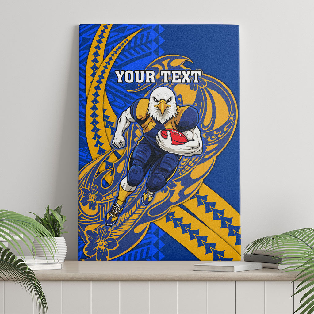 Personalized West Coast Eagles Canvas Wall Art Polynesian Tribal Eagle Mascot With Hibiscus Floral Art