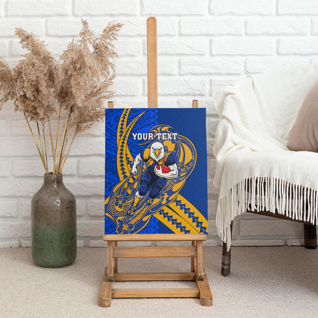 Personalized West Coast Eagles Canvas Wall Art Polynesian Tribal Eagle Mascot With Hibiscus Floral Art