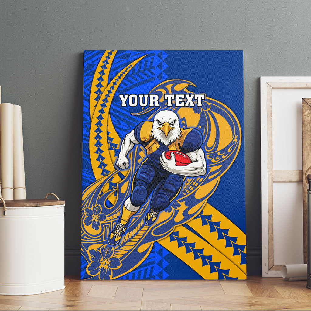 Personalized West Coast Eagles Canvas Wall Art Polynesian Tribal Eagle Mascot With Hibiscus Floral Art