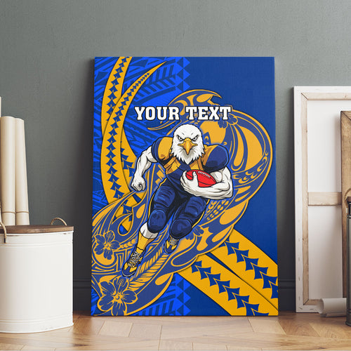 Personalized West Coast Eagles Canvas Wall Art Polynesian Tribal Eagle Mascot With Hibiscus Floral Art