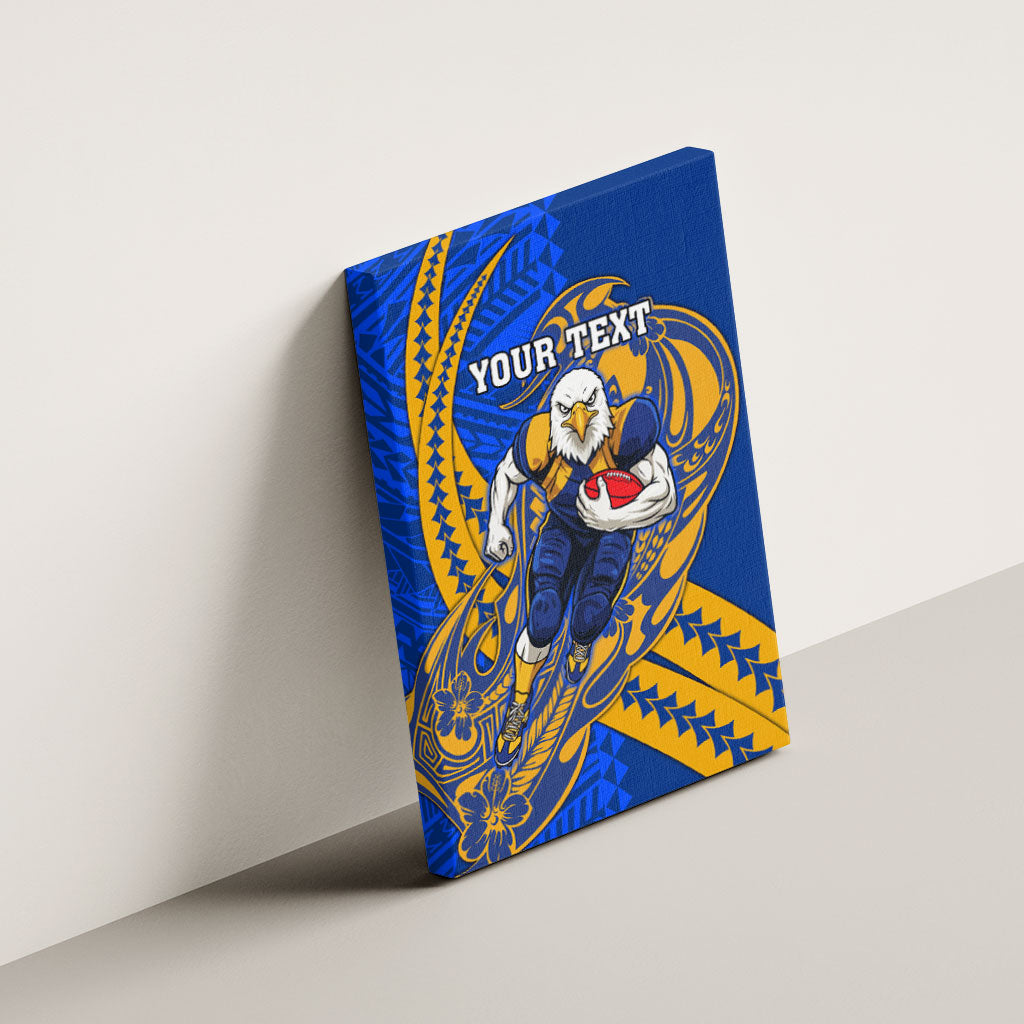 Personalized West Coast Eagles Canvas Wall Art Polynesian Tribal Eagle Mascot With Hibiscus Floral Art