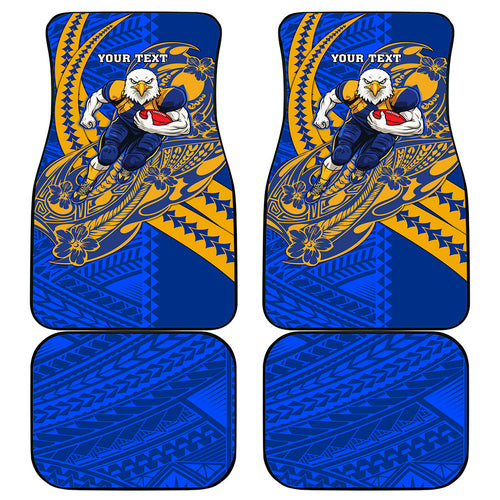 Personalized West Coast Eagles Car Mats Polynesian Tribal Eagle Mascot With Hibiscus Floral Art