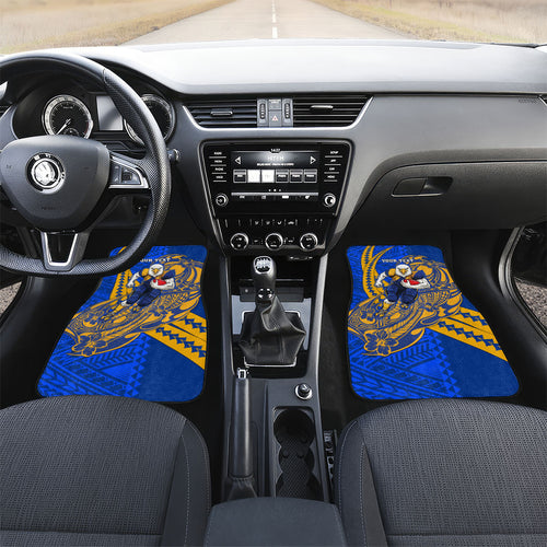 Personalized West Coast Eagles Car Mats Polynesian Tribal Eagle Mascot With Hibiscus Floral Art