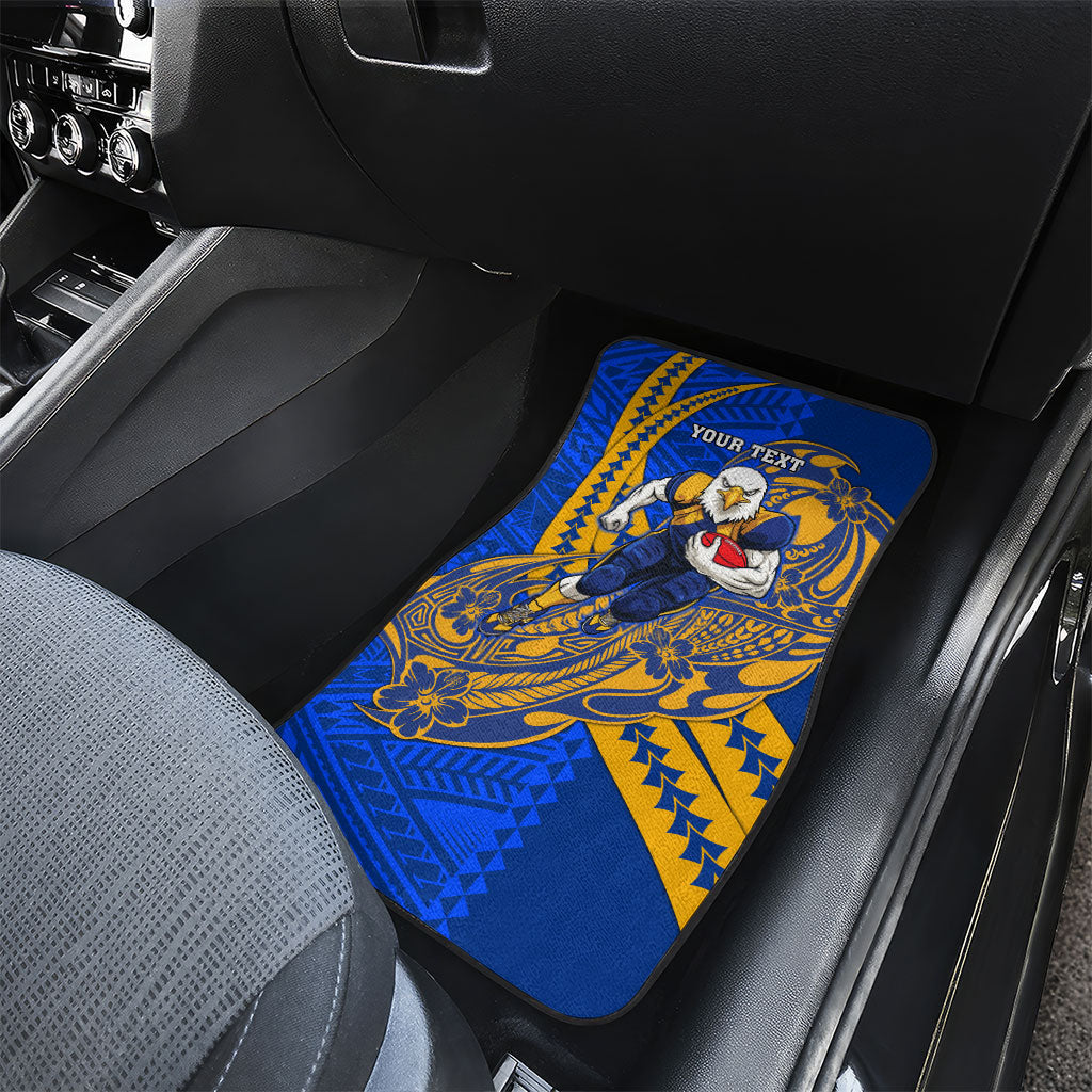 Personalized West Coast Eagles Car Mats Polynesian Tribal Eagle Mascot With Hibiscus Floral Art