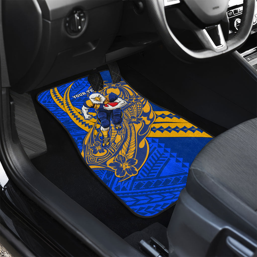 Personalized West Coast Eagles Car Mats Polynesian Tribal Eagle Mascot With Hibiscus Floral Art