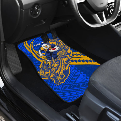 Personalized West Coast Eagles Car Mats Polynesian Tribal Eagle Mascot With Hibiscus Floral Art
