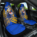 Personalized West Coast Eagles Car Seat Cover Polynesian Tribal Eagle Mascot With Hibiscus Floral Art