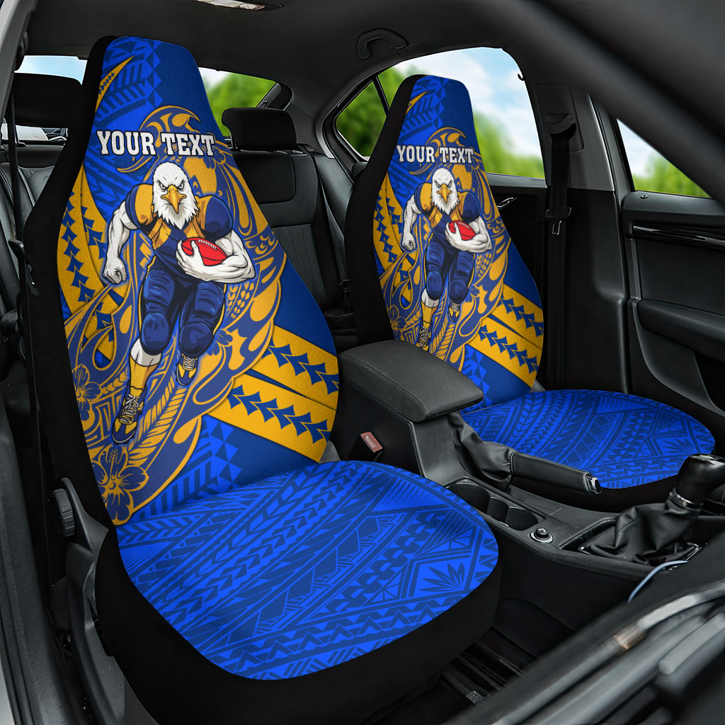Personalized West Coast Eagles Car Seat Cover Polynesian Tribal Eagle Mascot With Hibiscus Floral Art