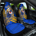 Personalized West Coast Eagles Car Seat Cover Polynesian Tribal Eagle Mascot With Hibiscus Floral Art