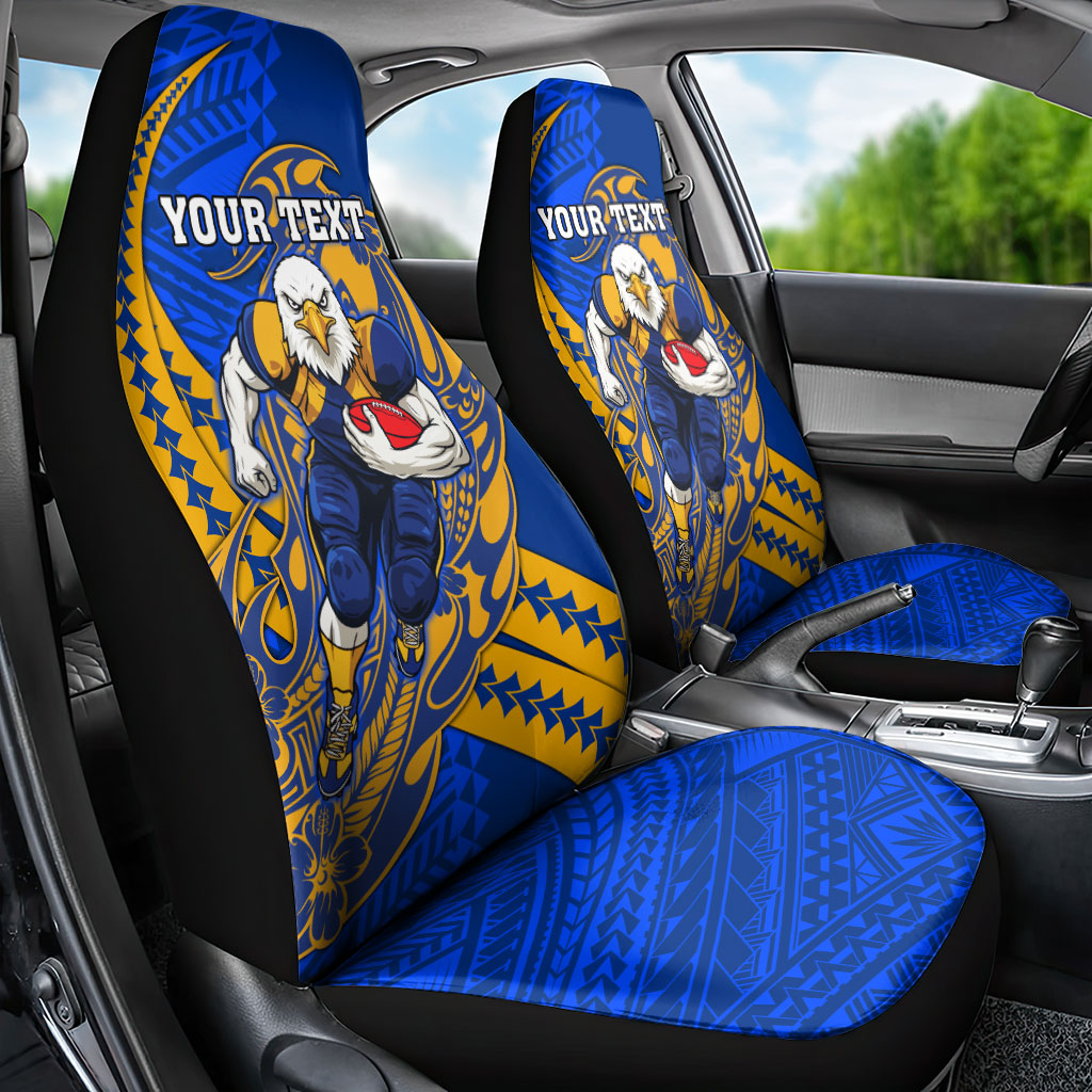 Personalized West Coast Eagles Car Seat Cover Polynesian Tribal Eagle Mascot With Hibiscus Floral Art