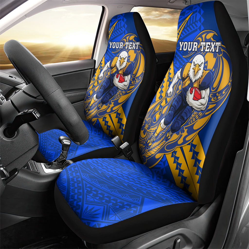 Personalized West Coast Eagles Car Seat Cover Polynesian Tribal Eagle Mascot With Hibiscus Floral Art