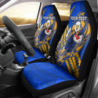 Personalized West Coast Eagles Car Seat Cover Polynesian Tribal Eagle Mascot With Hibiscus Floral Art
