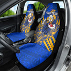 Personalized West Coast Eagles Car Seat Cover Polynesian Tribal Eagle Mascot With Hibiscus Floral Art